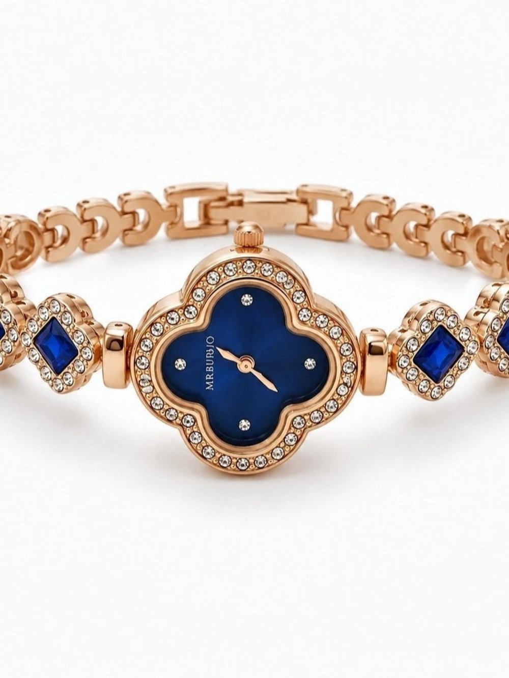 Rose-Gold Blue Clover Rhinestone Watch